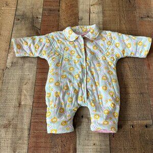 Vintage Baby Footed Romper With Snap Closure & Clock Print